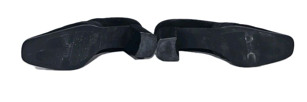 Stuart Weitzman Black Suede Block Heel Pumps Square Toe Elastic Band Size 9M VTG - Picture 6 of 10